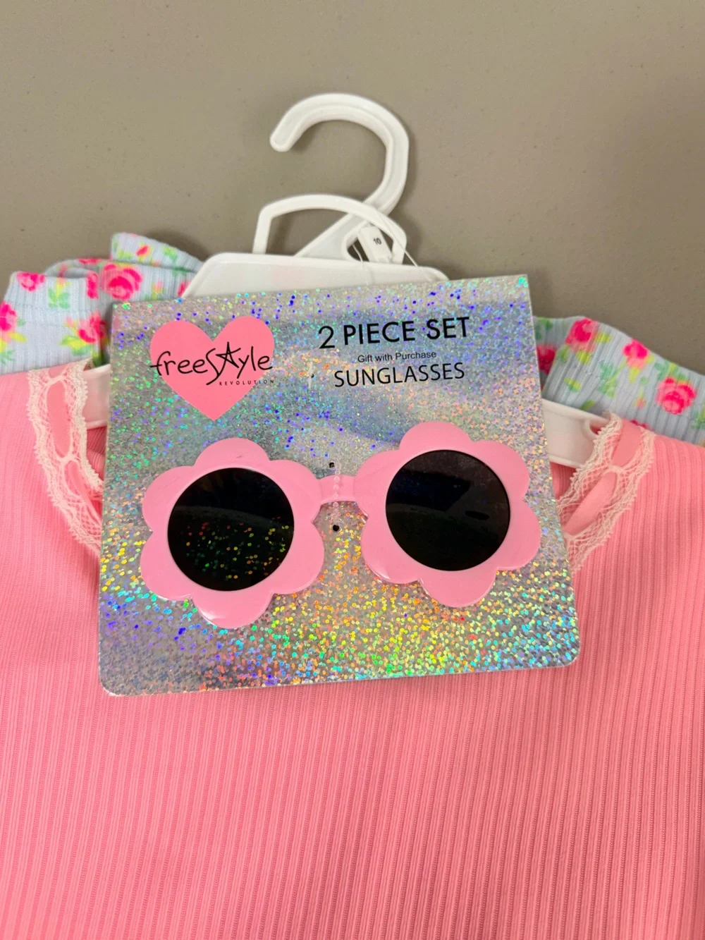 Freestyle Girls Skort and Tee Set NWT Size 10 Pink Blue Floral Ribbed